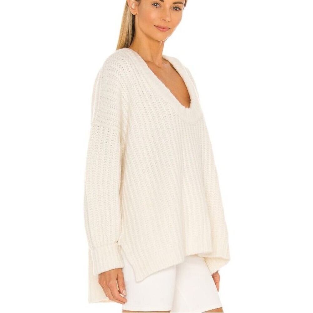 Free People Blue Bell V Neck Sweater in Ivory Size Large - Picture 4 of 12